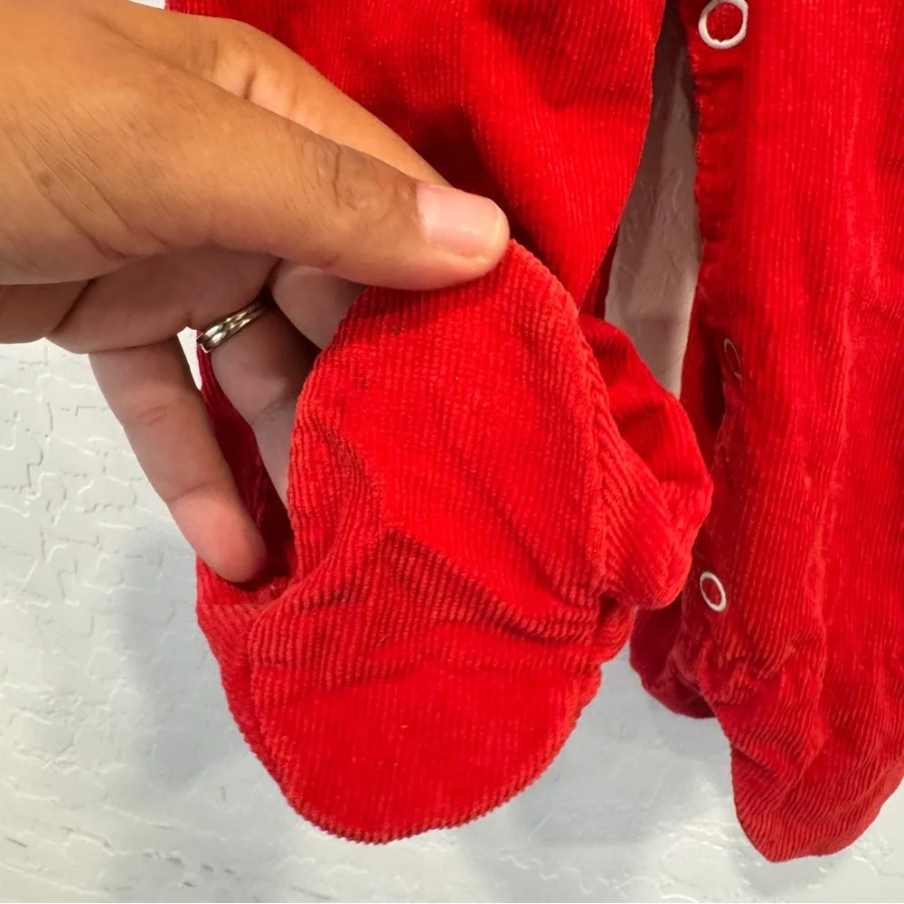 Vintage Colorkids Overalls 0-6 Months Red Corduroy Cotton Embroidered Flower